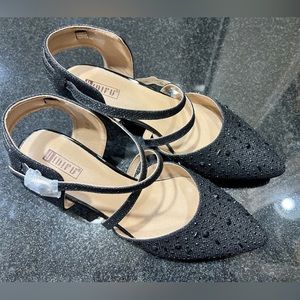 Women's Black Sequin Strappy Kitten Heel - size 9